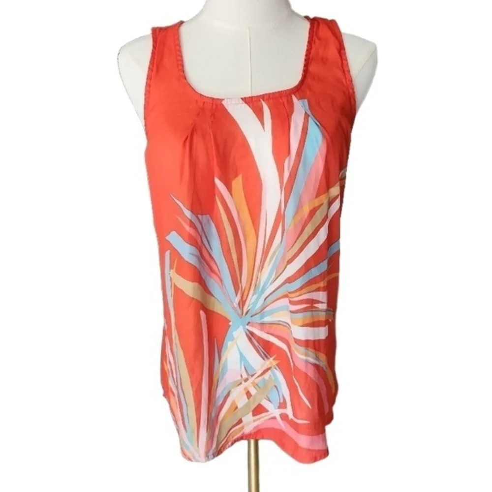 Gap Blouse Womens Size XS Orange Multi-Color Abstract Print‎ Square Neck Vibrant